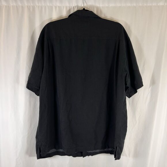 Bobby Chan Silk Shirt Men's XXL Solid Black Button Up Short Sleeve Pocket - Picture 6 of 7